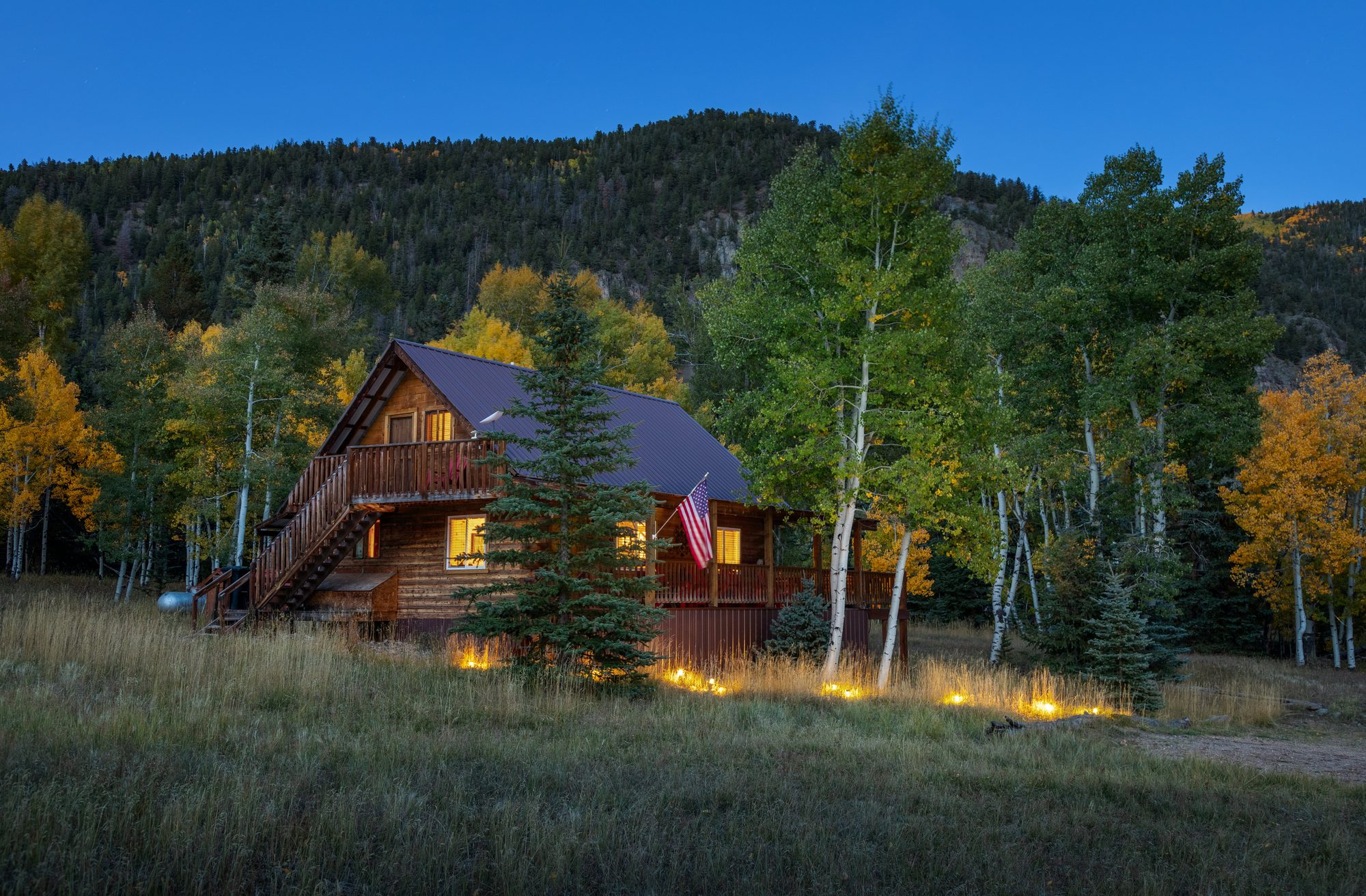 Lodge at dusk in the aspens