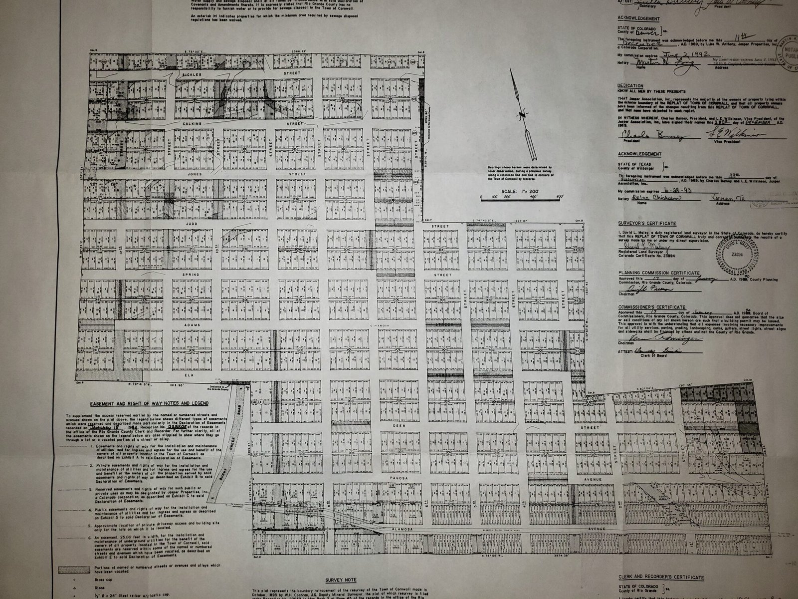 Modern subdivision plat with street grid and lot schedule tables