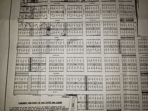 Surveyed plat sheet showing numbered lots and streets