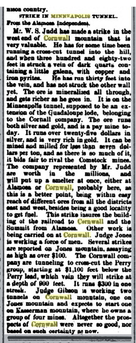 Newspaper column headed Strike in Minneapolis Tunnel, reprinted from the Alamosa Independent