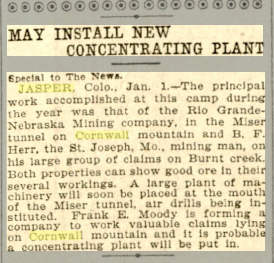 Newspaper headline reading May Install New Concentrating Plant above a report from Jasper